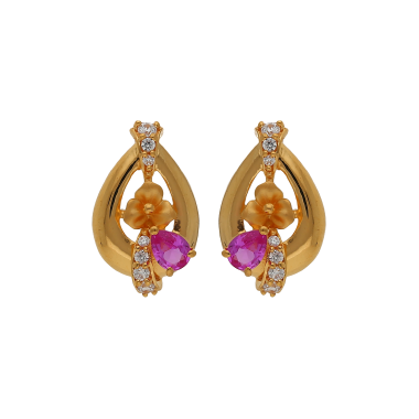 ELEGANT GOLD FLORAL STUD WITH PURPLE STONE 